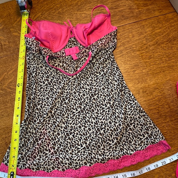 Large NWT Rampage Panties GUC Babydoll Set Leopard Pink Lace Top Camisole Cami L - Picture 6 of 9